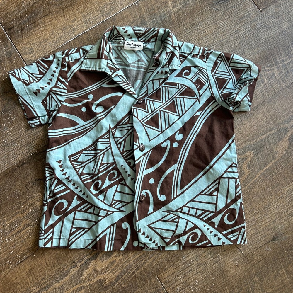 Vintage One Papaya Hawaii Boys 4T Tribal Print Aloha Shirt Brown‎ Blue in USA